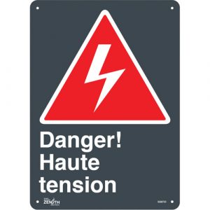 "Haute Tension" Sign, 14" x 10", Aluminum, French with Pictogram
