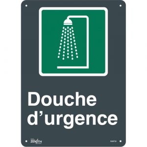 "Douche D'Urgence" Sign, 14" x 10", Aluminum, French with Pictogram