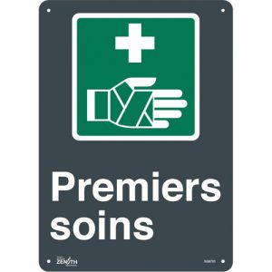 "Premier Soins" Sign, 14" x 10", Aluminum, French with Pictogram