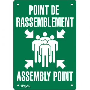 "Point de rassemblement/Assembly Point" Sign, 20" x 14", Aluminum, Bilingual with Pictogram