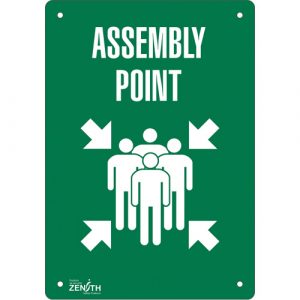 "Assembly Point" Sign, 20" x 14", Aluminum, English with Pictogram