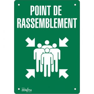 "Point de rassemblement" Sign, 20" x 14", Aluminum, French with Pictogram