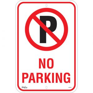 "No Parking" Sign, 18" x 12", Aluminum, English with Pictogram