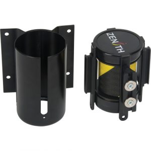 Wall Mount Barrier with Magnetic Tape, Steel, Screw Mount, 7', Black and Yellow Tape