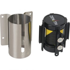 Wall Mount Barrier with Magnetic Tape, Steel, Screw Mount, 7', Black and Yellow Tape