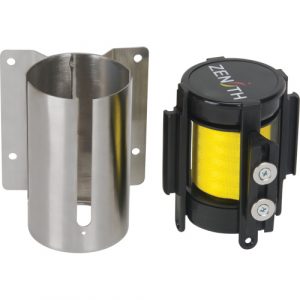 Wall Mount Barrier with Magnetic Tape, Steel, Screw Mount, 7', Yellow Tape