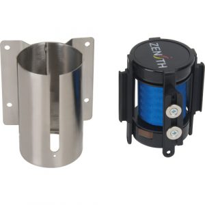Wall Mount Barrier with Magnetic Tape, Steel, Screw Mount, 7', Blue Tape