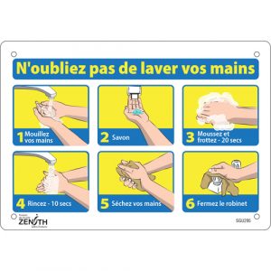 "N'oubliez pas de laver vos mains" Sign, 7" x 10", Aluminum, French with Pictogram