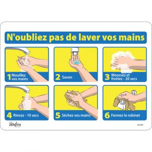 "N'oubliez pas de laver vos mains" Sign, 10" x 14", Vinyl, French with Pictogram