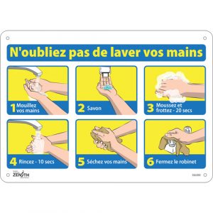 "N'oubliez pas de laver vos mains" Sign, 10" x 14", Plastic, French with Pictogram