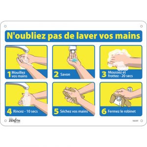 "N'oubliez pas de laver vos mains" Sign, 10" x 14", Aluminum, French with Pictogram