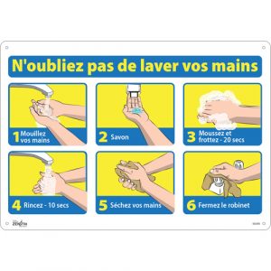 "N'oubliez pas de laver vos mains" Sign, 14" x 20", Plastic, French with Pictogram