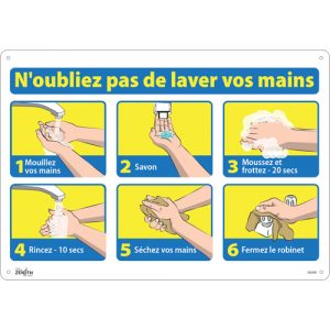 "N'oubliez pas de laver vos mains" Sign, 14" x 20", Aluminum, French with Pictogram