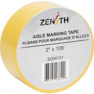 Aisle Marking Tape, 2" x 108', PVC, Yellow
