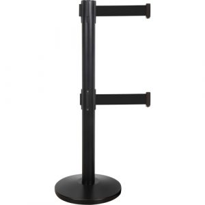 Dual Belt Crowd Control Barrier, Steel, 35" H, Black Tape, 7' Tape Length