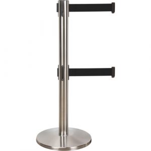 Dual Belt Crowd Control Barrier, Steel, 35" H, Black Tape, 7' Tape Length