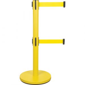 Dual Belt Crowd Control Barrier, Steel, 35" H, Yellow Tape, 7' Tape Length