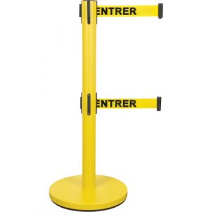 Dual Belt Crowd Control Barrier, Steel, 35" H, Yellow Tape, 7' Tape Length