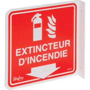 90° Projecting "Extincteur d'Incendie" Sign, 8" x 8", Plastic, French with Pictogram