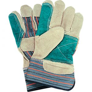 Double-Palm Fitters Gloves, Large, Split Cowhide Palm, Cotton Inner Lining