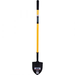 Round Point Shovel, Tempered Steel Blade, Fiberglass, Straight Handle
