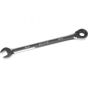 Metric Ratcheting Combination Wrench, 12 Point, 9 mm, Chrome Finish