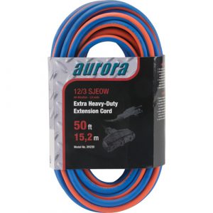 TPE-Rubber Extension Cord with Light Indicator, All-Weather, SJEOW, 12/3 AWG, 15 A, 3 Outlet(s), 50'
