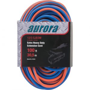 TPE-Rubber Extension Cord with Light Indicator, All-Weather, SJEOW, 12/3 AWG, 15 A, 3 Outlet(s), 100'