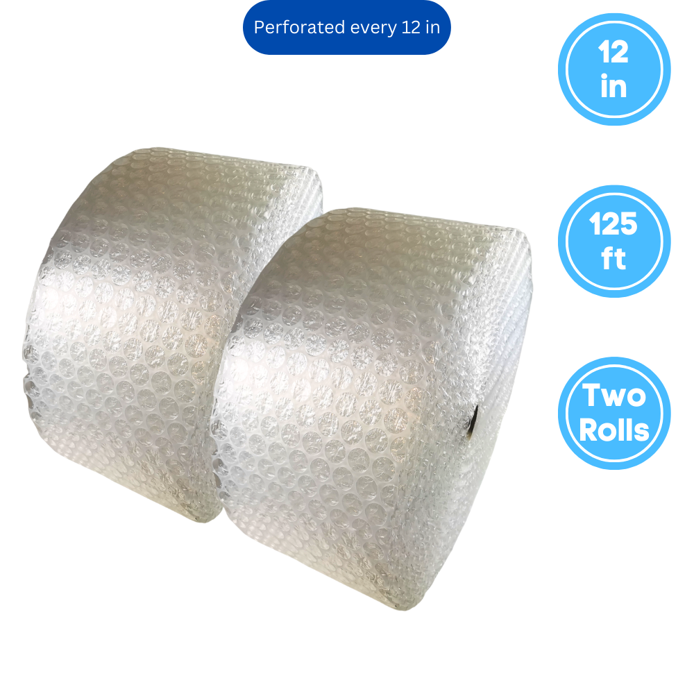 1/2" Large Bubble Wrap Roll – Total 250' x 12" (2-Pack) | Perforated | Made in Canada | Free Montreal Delivery